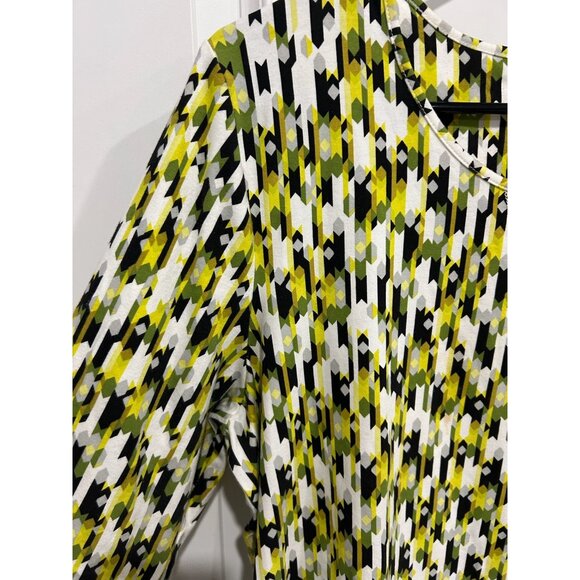 Denim & Co. Active Geometric Print Top Yellow Green Sz Medium 3/4 Sleeve Artsy - Picture 4 of 9